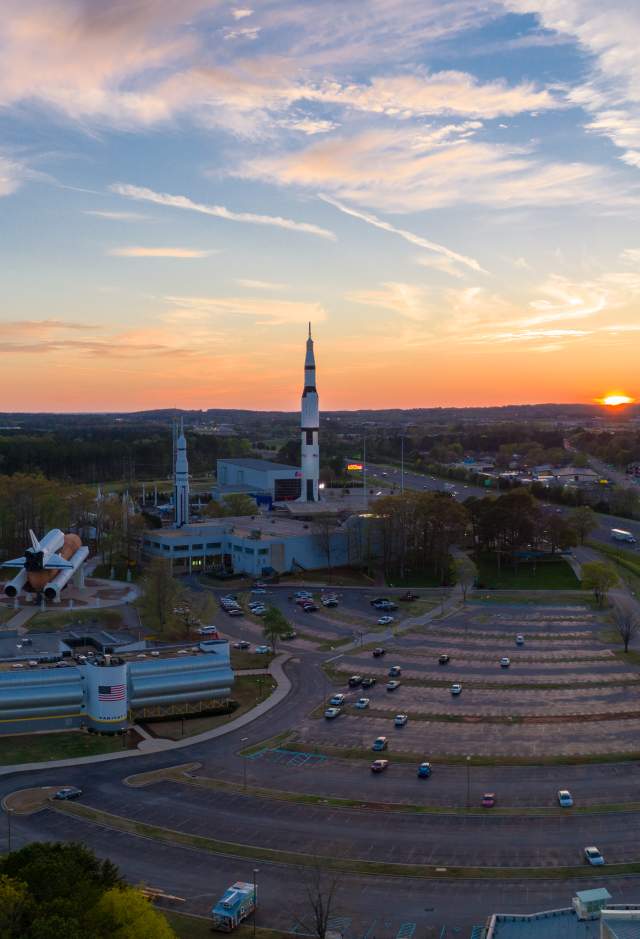 Rocket Center aerial view at sunset.